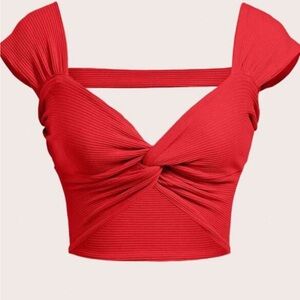 Red Twist Front Ribbed Top